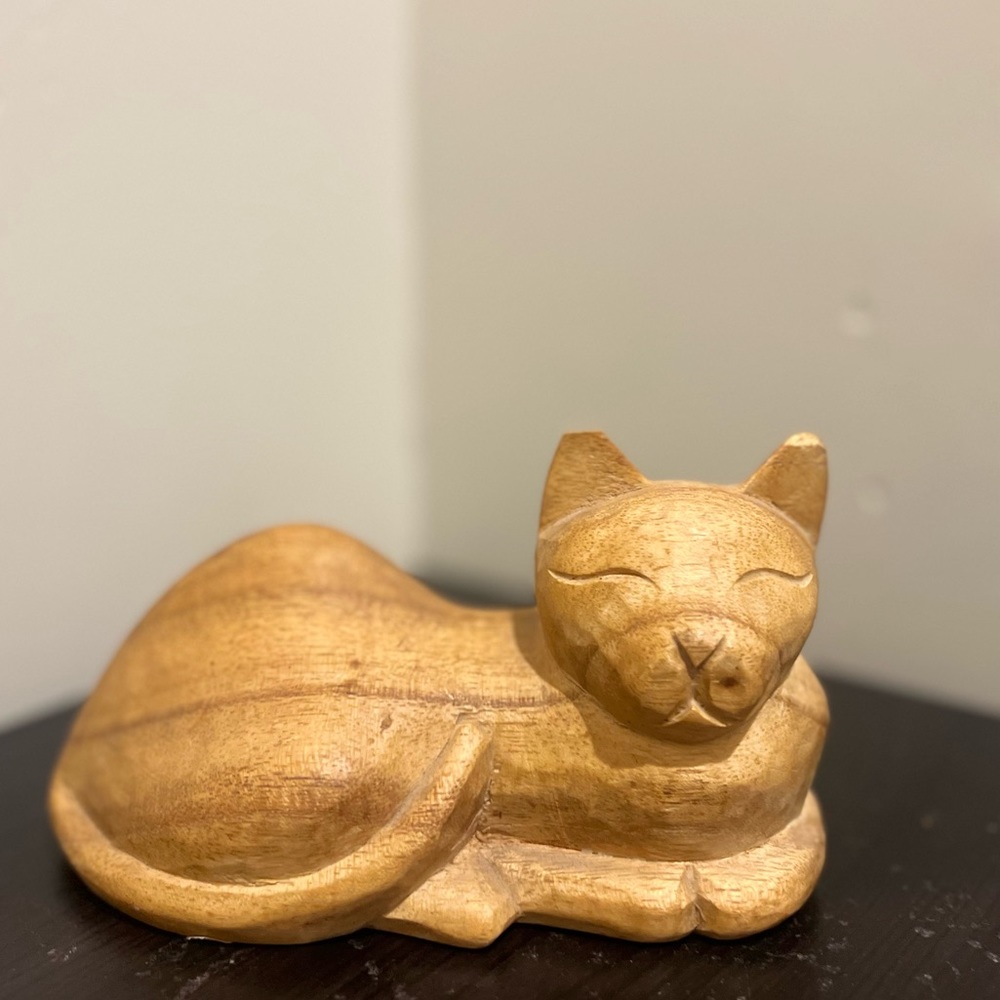 Vintage Hand Carved Wood Cat Figurine